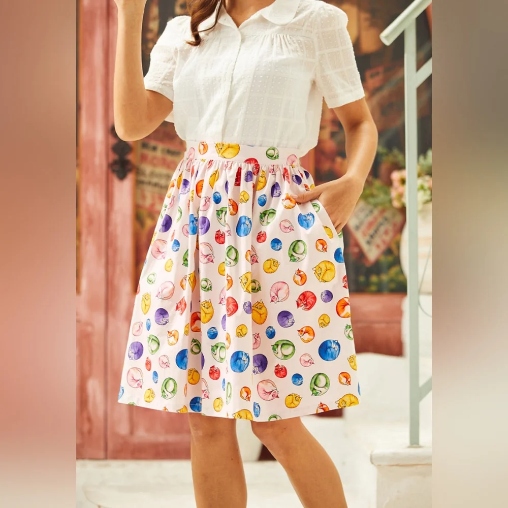 NWT Modcloth More Than Charming Cat Skirt Size XL - Picture 5 of 13